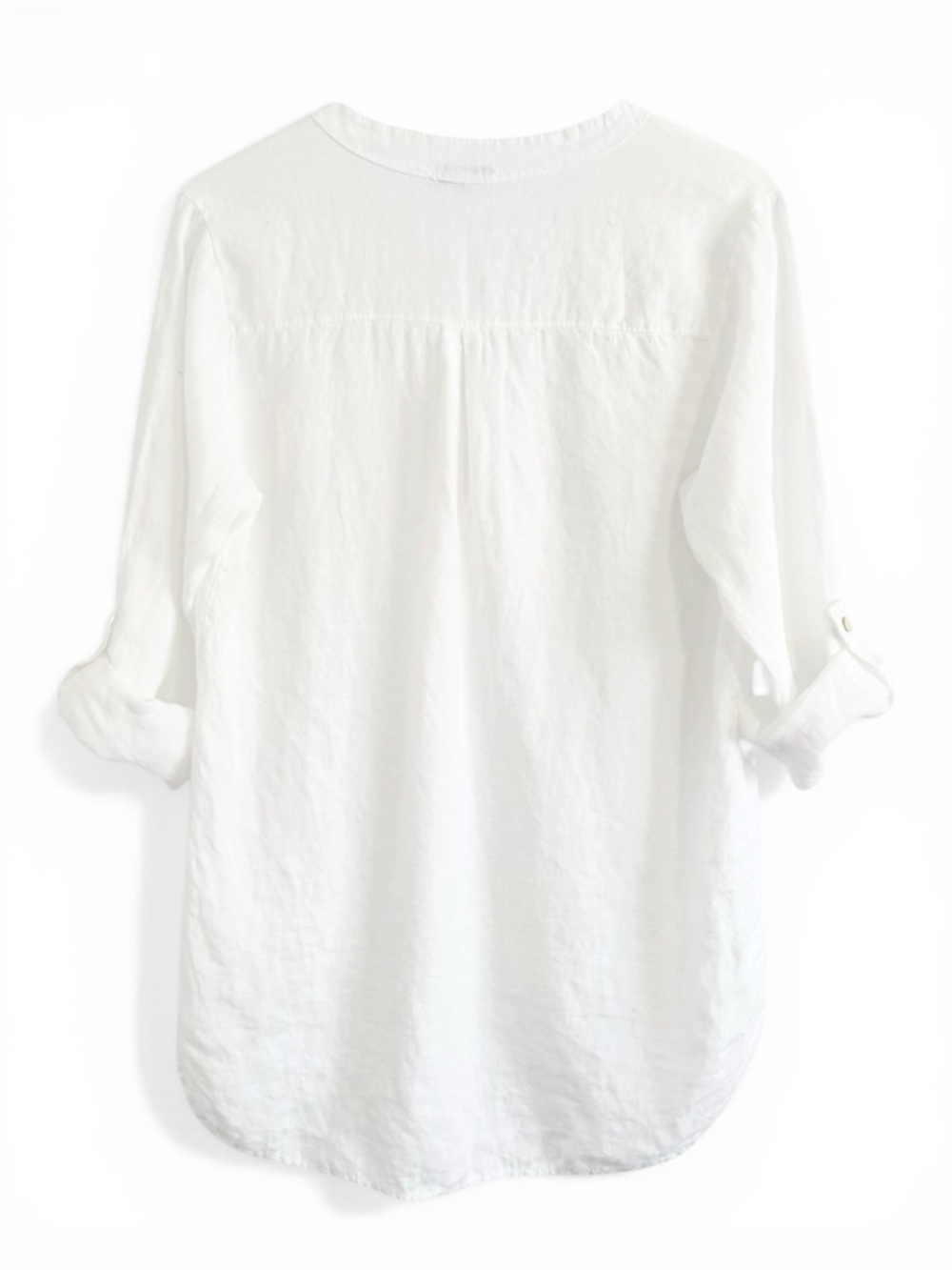 Rosemarine White Linen Blend Blouse Roll Tab Sleeve Minimal Chic Tunic Top SZ S - Picture 3 of 4